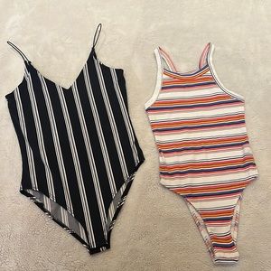 TWO striped bodysuits with snaps